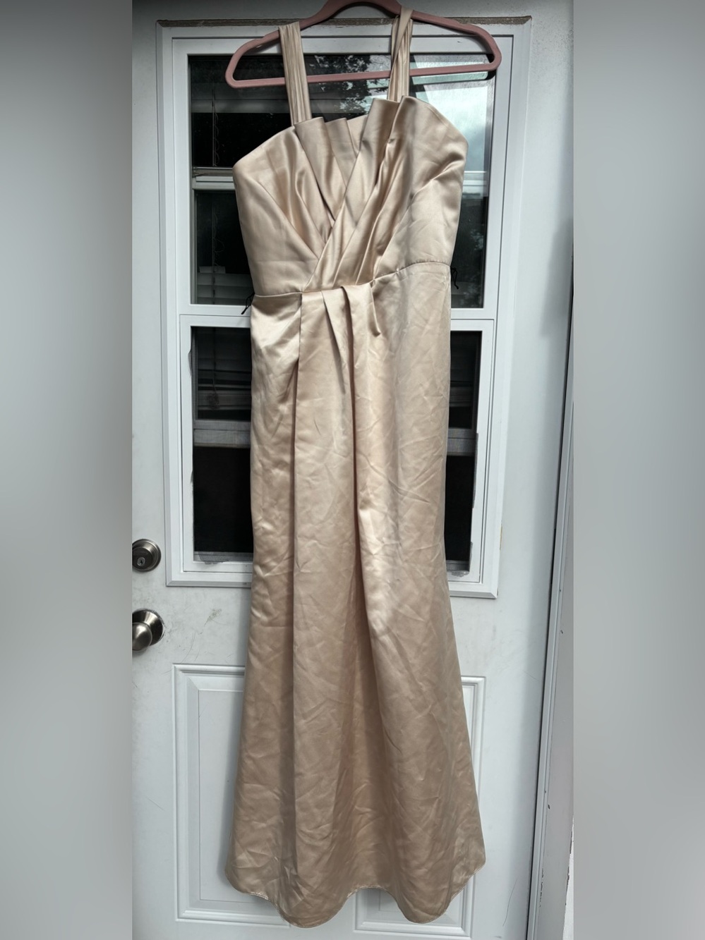 White by Vera wang gown cream champagne beige satin gathered maxi evening dress